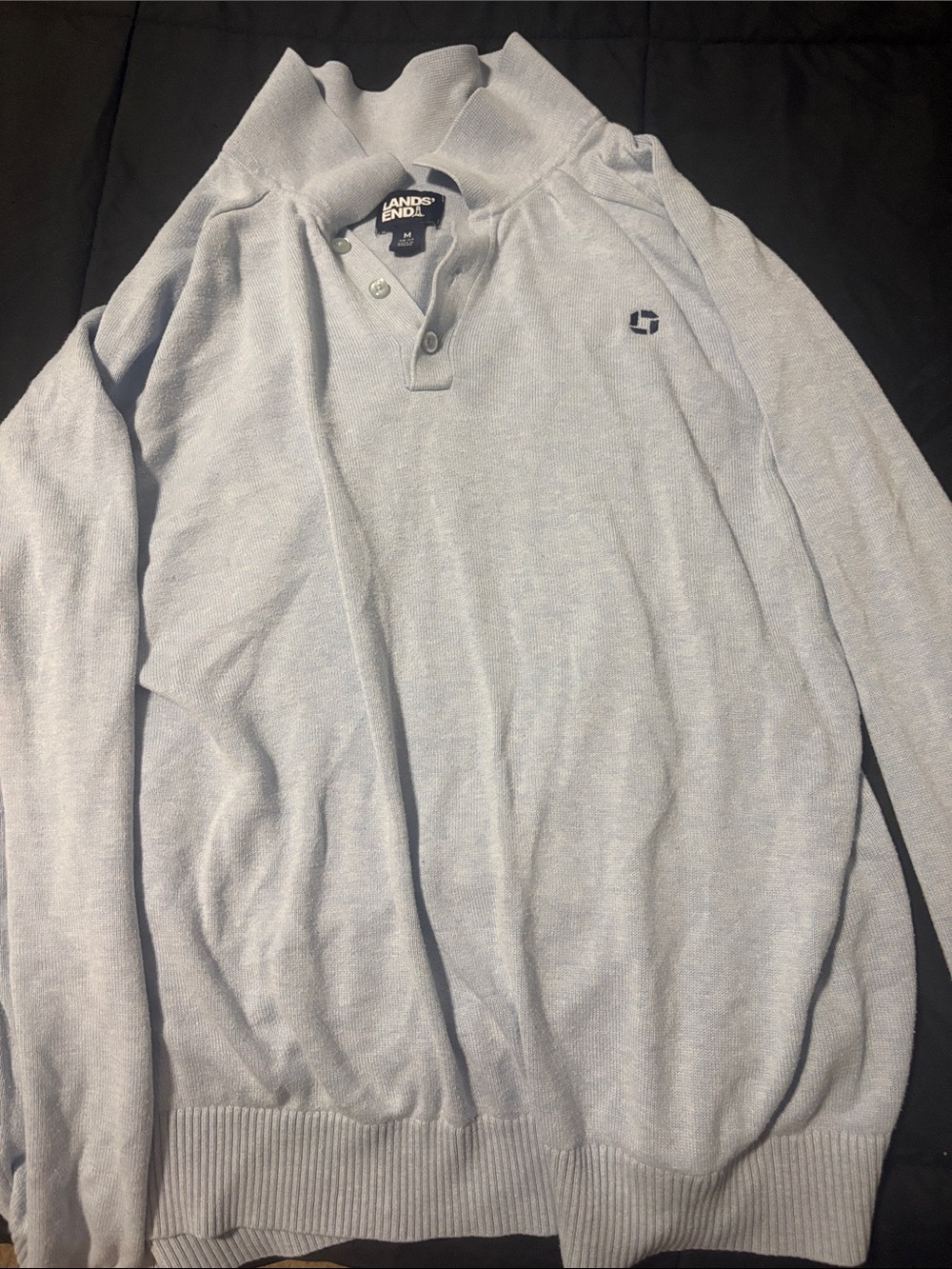 Lands' End Men's Light Gray Zip-Neck Sweater